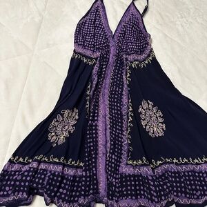 Boho Purple & Navy Embroidered Tunic Top